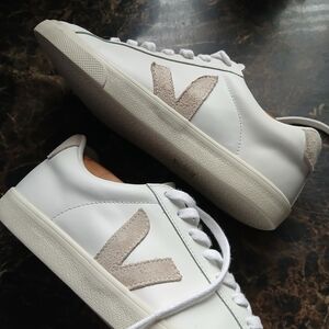 Veja White and Tan Athletic Shoes